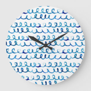 Handmatig geschilderd blauw Waterverf avy patroon Grote Klok