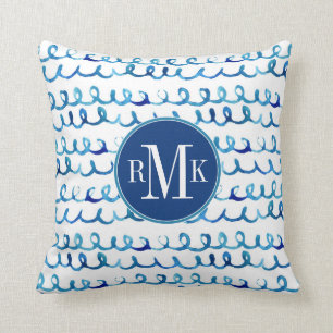 Handmatig geschilderd blauw Waterverf avy patroon Kussen