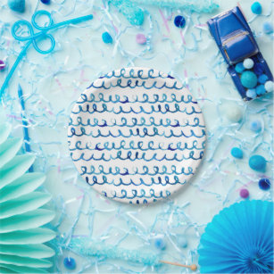 Handmatig geschilderd blauw Waterverf avy patroon Papieren Bordje
