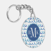 Handmatig geschilderd blauw Waterverf avy patroon Sleutelhanger (Voorkant Links)