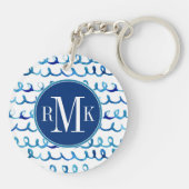 Handmatig geschilderd blauw Waterverf avy patroon Sleutelhanger (Achterkant)