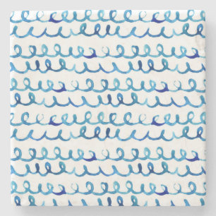 Handmatig geschilderd blauw Waterverf avy patroon Stenen Onderzetter