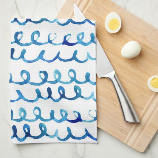 Handmatig geschilderd blauw Waterverf avy patroon Theedoek (Quarter Fold)