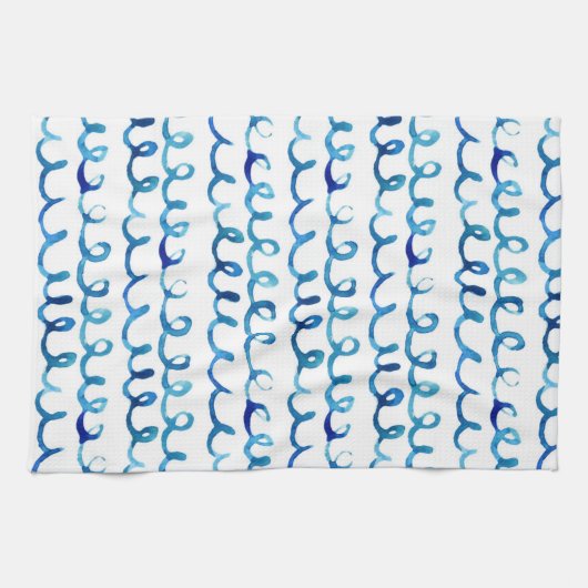 Handmatig geschilderd blauw Waterverf avy patroon Theedoek (Horizontaal)