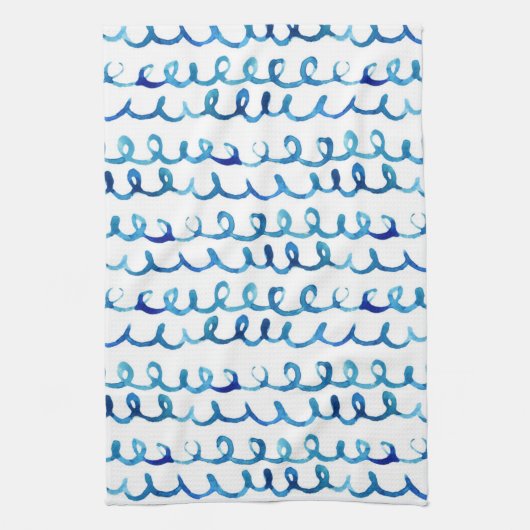 Handmatig geschilderd blauw Waterverf avy patroon Theedoek (Verticaal)