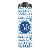 Handmatig geschilderd blauw Waterverf avy patroon Thermosbeker (Voorkant)