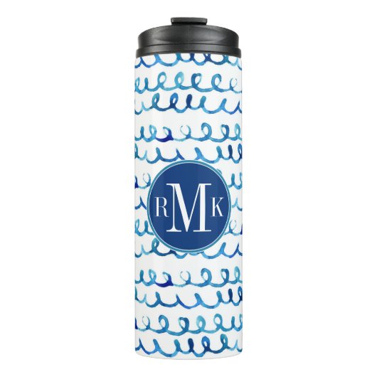 Handmatig geschilderd blauw Waterverf avy patroon Thermosbeker (Voorkant)