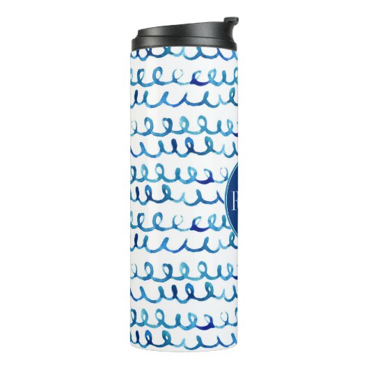 Handmatig geschilderd blauw Waterverf avy patroon Thermosbeker (Gedraaid links)