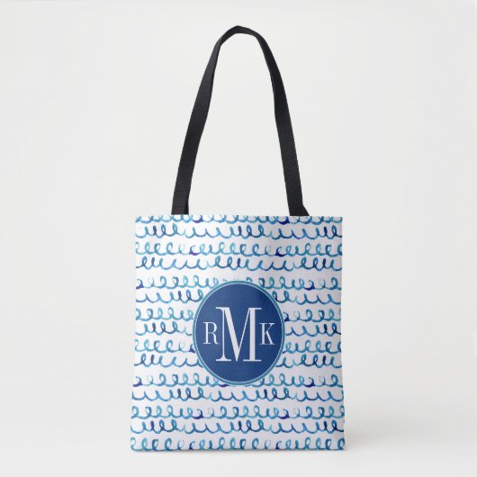 Handmatig geschilderd blauw Waterverf avy patroon Tote Bag (Voorkant)