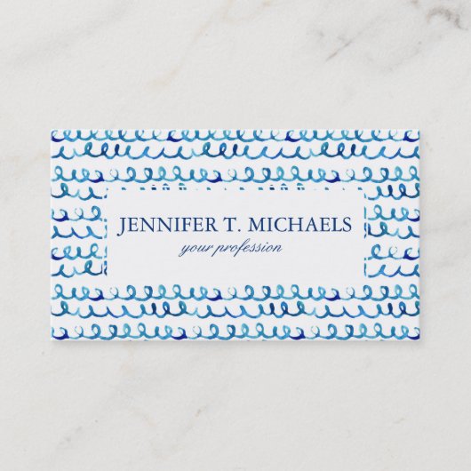 Handmatig geschilderd blauw Waterverf avy patroon Visitekaartje (Voorkant)