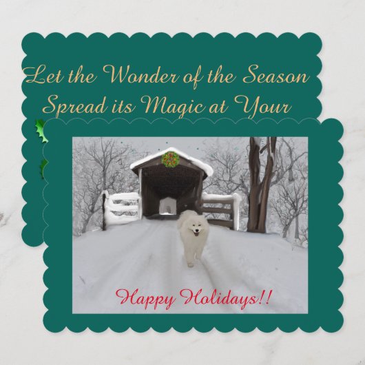 Handmatig geschilderd met Samoyed Flat Holiday Car Feestdagenkaart (Voorkant / Achterkant)