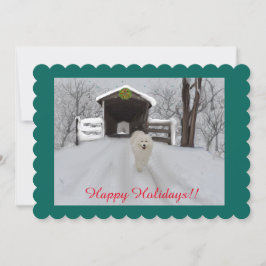 Handmatig geschilderd met Samoyed Flat Holiday Car Feestdagenkaart