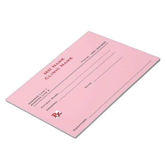 Handmatig voorgeschreven pad (groot - roze) notitieblok (Schuin)