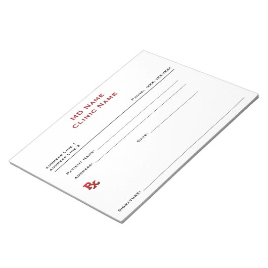 Handmatig voorgeschreven pad (groot - wit) notitieblok (Schuin)