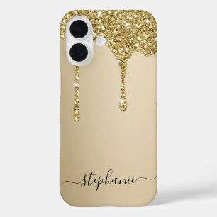 Handmatige, aangepaste naam Gold Glitter-schijven iPhone 16 Hoesje