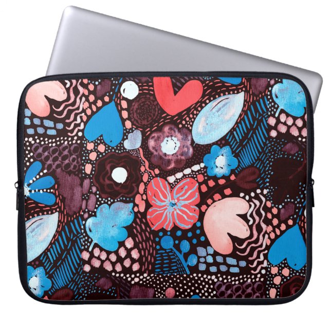 Handmatige Abstracte Waterverf Schets Doodle Fl Laptop Sleeve (Voorkant)