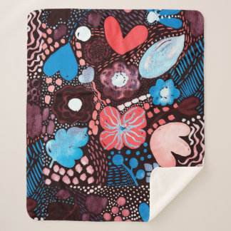 Handmatige Abstracte Waterverf Schets Doodle Fl Sherpa Deken