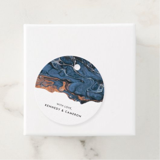 Handmatige blauwe marmertag bedankjes labels (In situ)