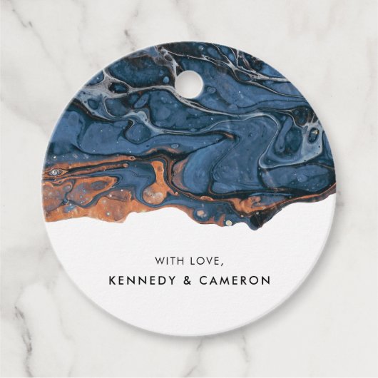 Handmatige blauwe marmertag bedankjes labels (Voorkant)