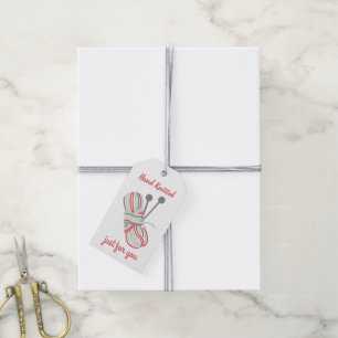 Handmatige brei voor u - Blauwgroen & rood breien Cadeaulabel