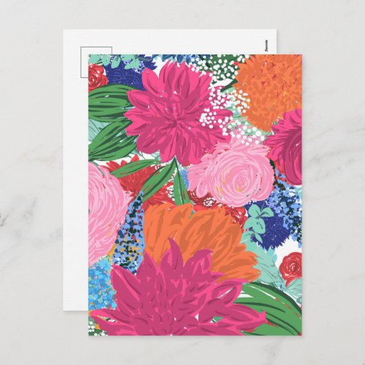 handmatige kleurrijke bloemen feestdagenkaart (Voorkant / Achterkant)