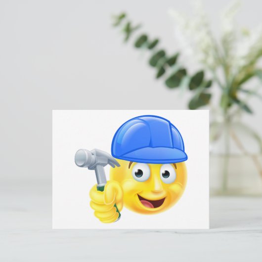Handmatige Man Carpenter Builder Emoji Emoticon Briefkaart (Staand voorkant)