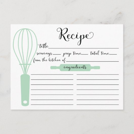handmatige met een briefje Groene Whisk Recipcard Briefkaart (Voorkant)