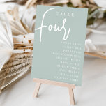 Handmatige Scripting Table FOUR   gastnamen Kaart<br><div class="desc">De eenvoudige en de kaarten van het de lijstaantal in Groen en wit van de Sage maken een elegante verklaring bij uw bruiloft of gebeurtenis. Het ontwerp kenmerkt "lijst [aantal]"in een eyecatching mengeling van klassieke serif en handgeschreven manuscript het schrijven, met individuele gastnamen onder. Het ontwerp herhaalt zich aan beide...</div>