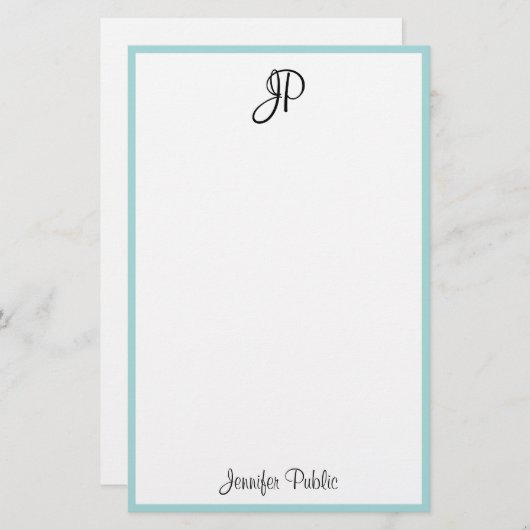 Handmatige scriptnaam monogram Eenvoudige moderne  Briefpapier (Voorkant / Achterkant)