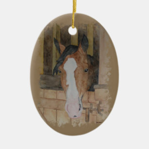 Handmatige, verfijnde Bay Quarter Horse Mare Barn Keramisch Ornament