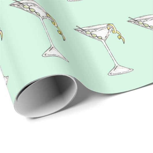 Handmatige Waterverf Olive Martini Cocktail Cadeaupapier (Rol Hoek)