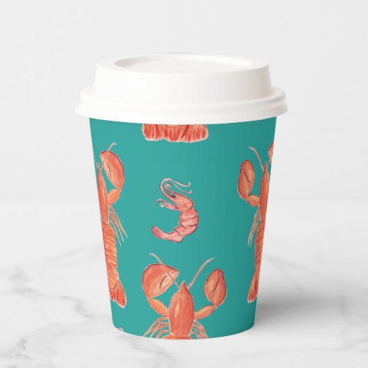 Handmatige Waterverf Seafood Lobster Shrimps Crab  Papieren Bekers (Links)
