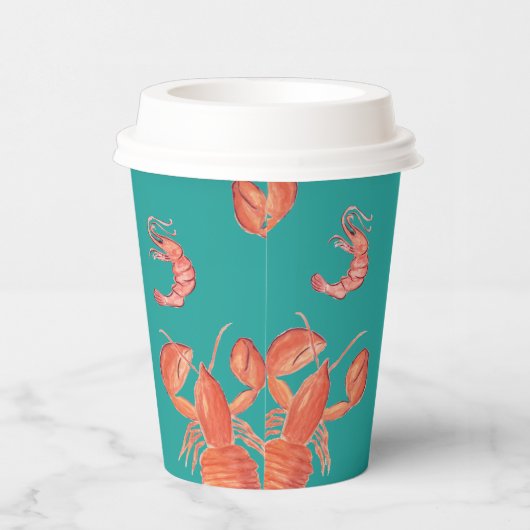 Handmatige Waterverf Seafood Lobster Shrimps Crab  Papieren Bekers (Rechts)