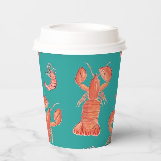 Handmatige Waterverf Seafood Lobster Shrimps Crab  Papieren Bekers (Voorkant)