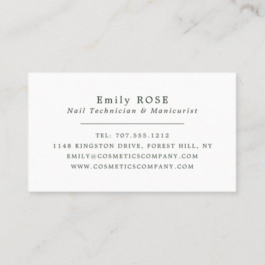 Handmodel, nageltechnicus visitekaartje (Achterkant)