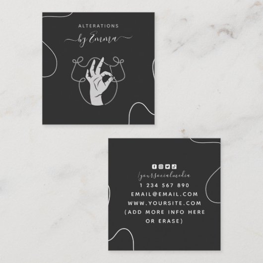 Handnaald en dichte Logo Seamstress Tailor Grey Vierkante Visitekaartje (Voorkant / Achterkant)