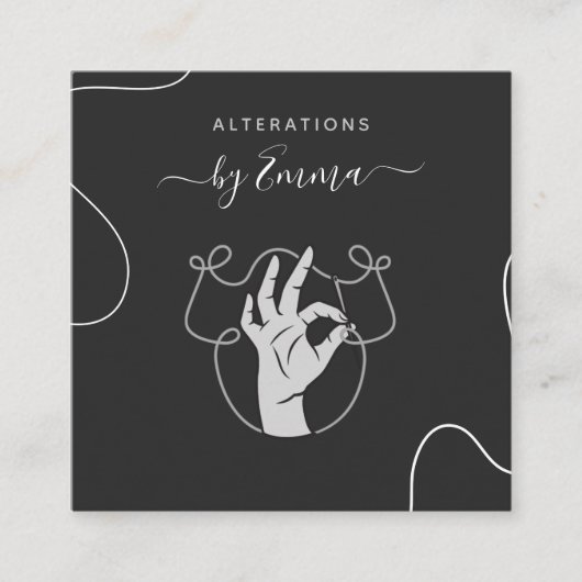 Handnaald en dichte Logo Seamstress Tailor Grey Vierkante Visitekaartje (Voorkant)