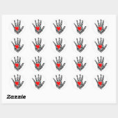 Handomtrek rode en zwarte harten ronde sticker (Vel)