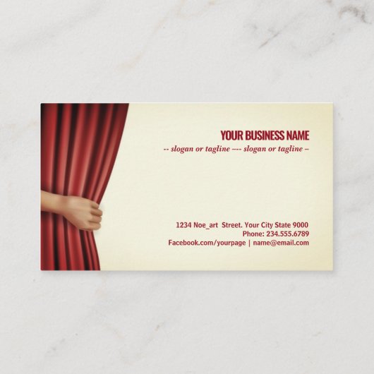 Handopening theatergordijn visitekaartje (Achterkant)