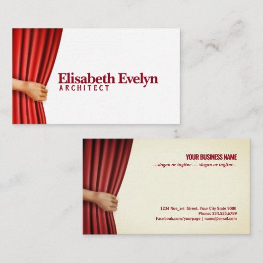 Handopening theatergordijn visitekaartje (Voorkant / Achterkant)