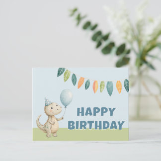 HandPainted Birthday Dinos Postcard Feestdagenkaart