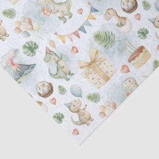 HandPainted Birthday Dinos Tissue Paper Tissuepapier