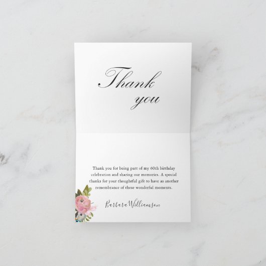 Handpainted Floral 60th Birthday Party   Bedankkaart (Binnen)