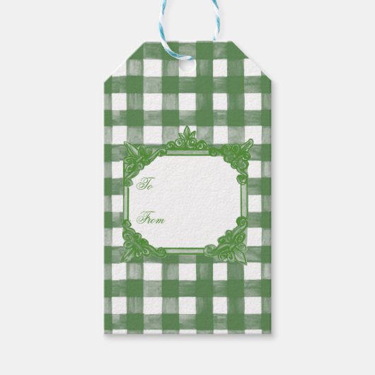 HANDPAINTED GINGHAM Green Mix met Toile Cadeaulabel (Voorkant)