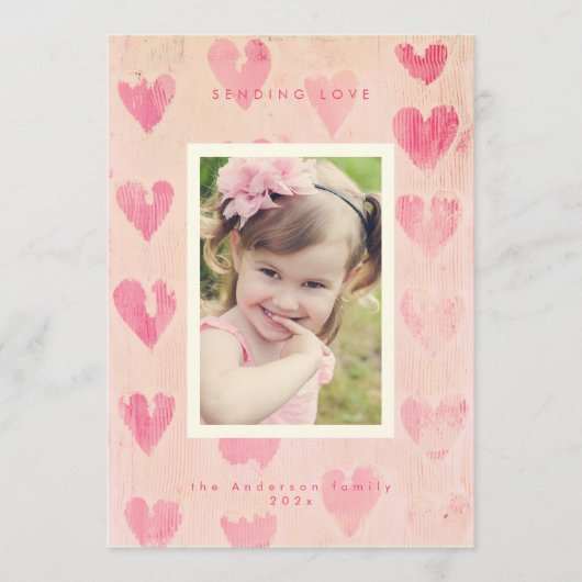 Handpainted heart valentine's photo greeting card  feestdagenkaart (Voorkant)