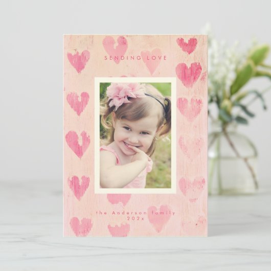 Handpainted heart valentine's photo greeting card feestdagenkaart (Staand voorkant)