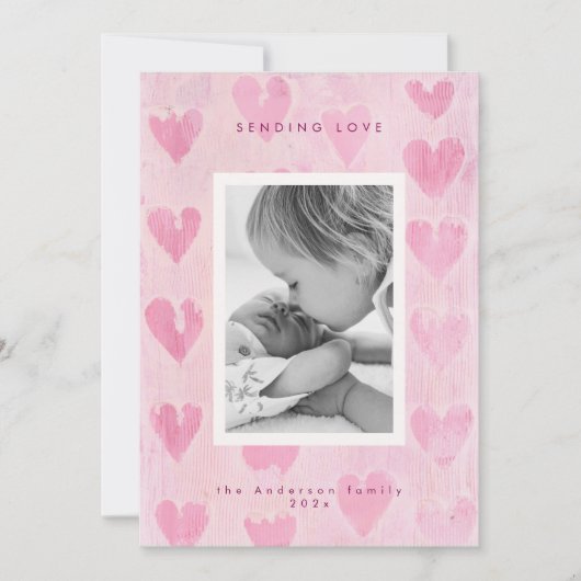 Handpainted heart valentine's photo greeting card  feestdagenkaart (Voorkant)