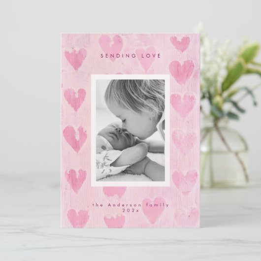 Handpainted heart valentine's photo greeting card  feestdagenkaart (Staand voorkant)