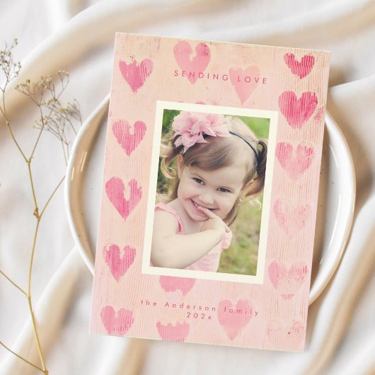 Handpainted heart valentine's photo greeting card  feestdagenkaart