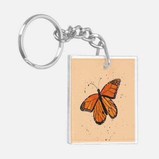 Handpainted Monarch Butterfly in Watercolor Sleutelhanger (Voorkant Links)